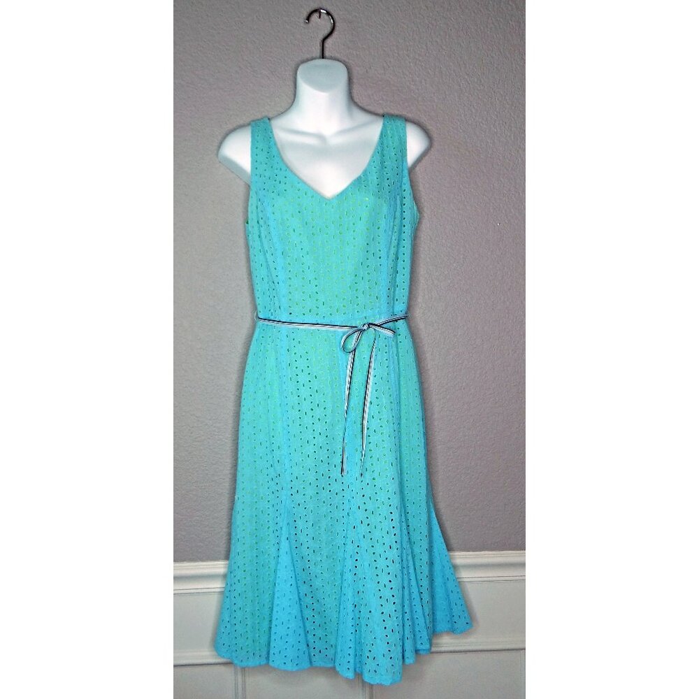 Gabriella Skye Aqua Blue Eyelet Flare Sleeveless Dress Size 10